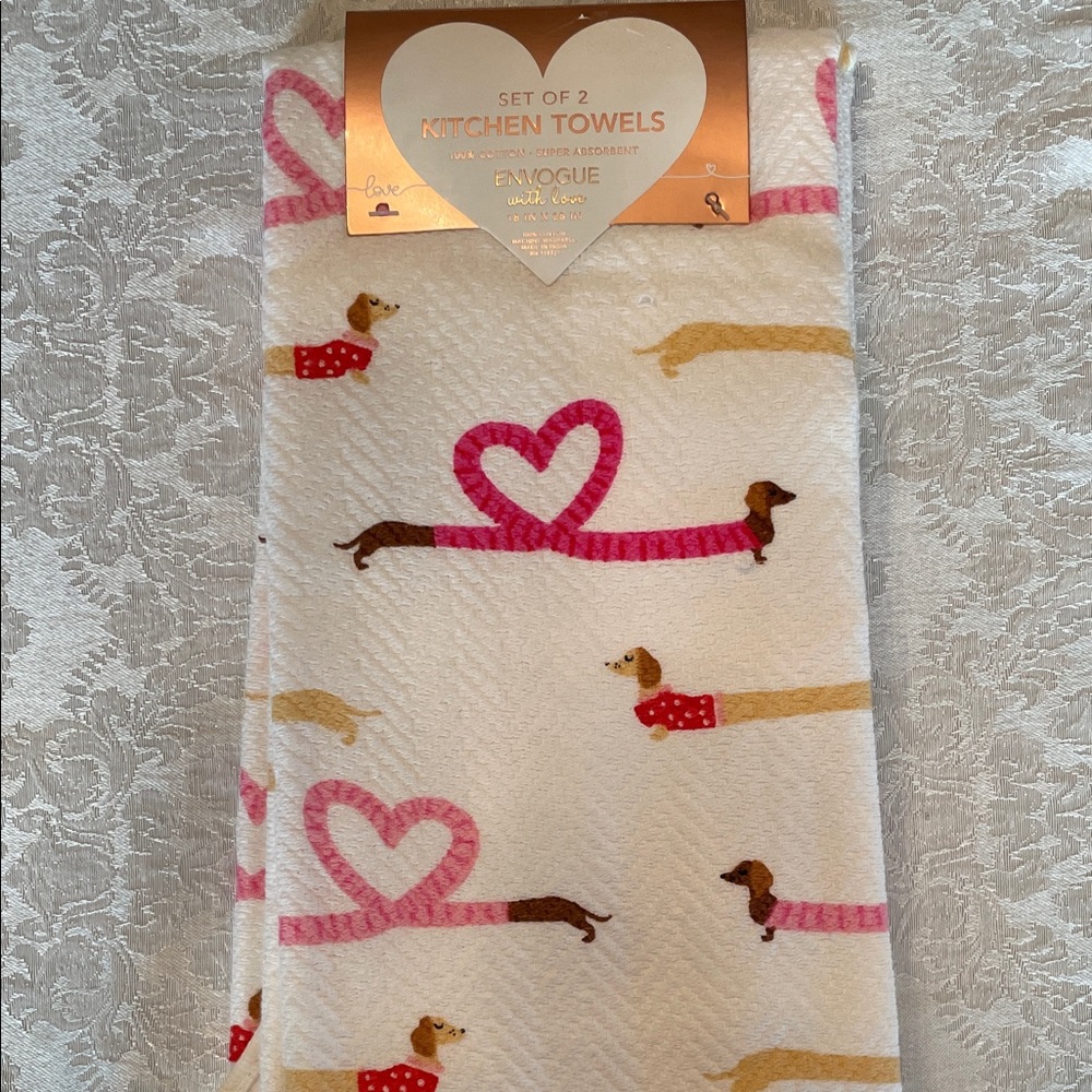 Dachshund  Valentine’s Day heart Pattern Kitchen Towels